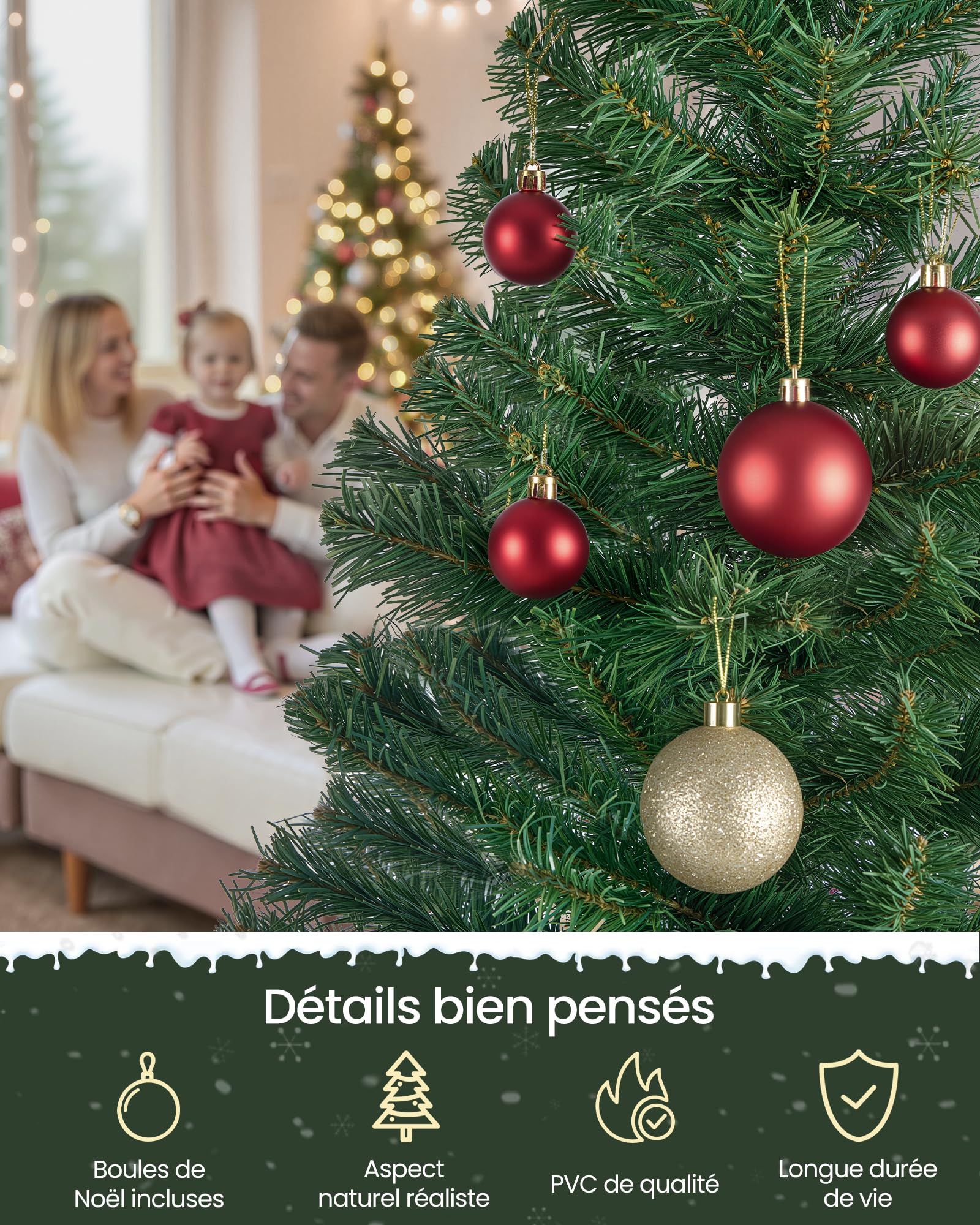 SONGMICS Sapin de Noël Artificiel, Sapin de 180 cm, Branches en PVC, avec Support en Métal, Montage Rapide, Vert LAT002CZ01