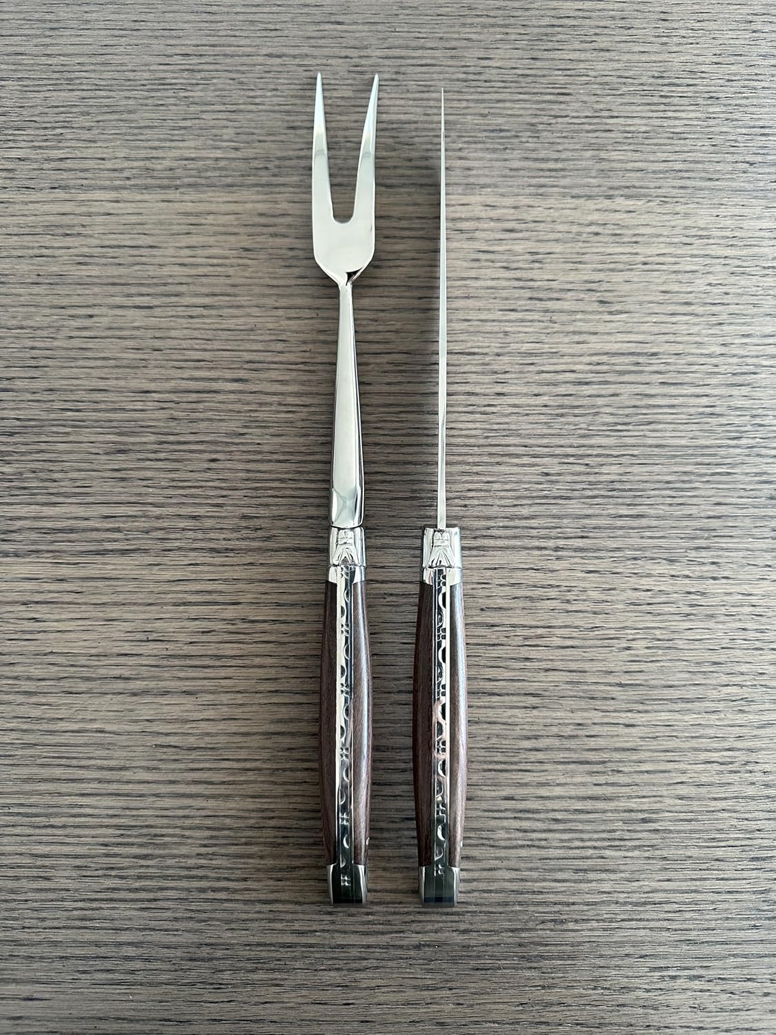 Laguiole en Aubrac 2-Piece Stainless Steel Carving Set, Carving Fork And Carving Knife With Morado Rosewood Handles