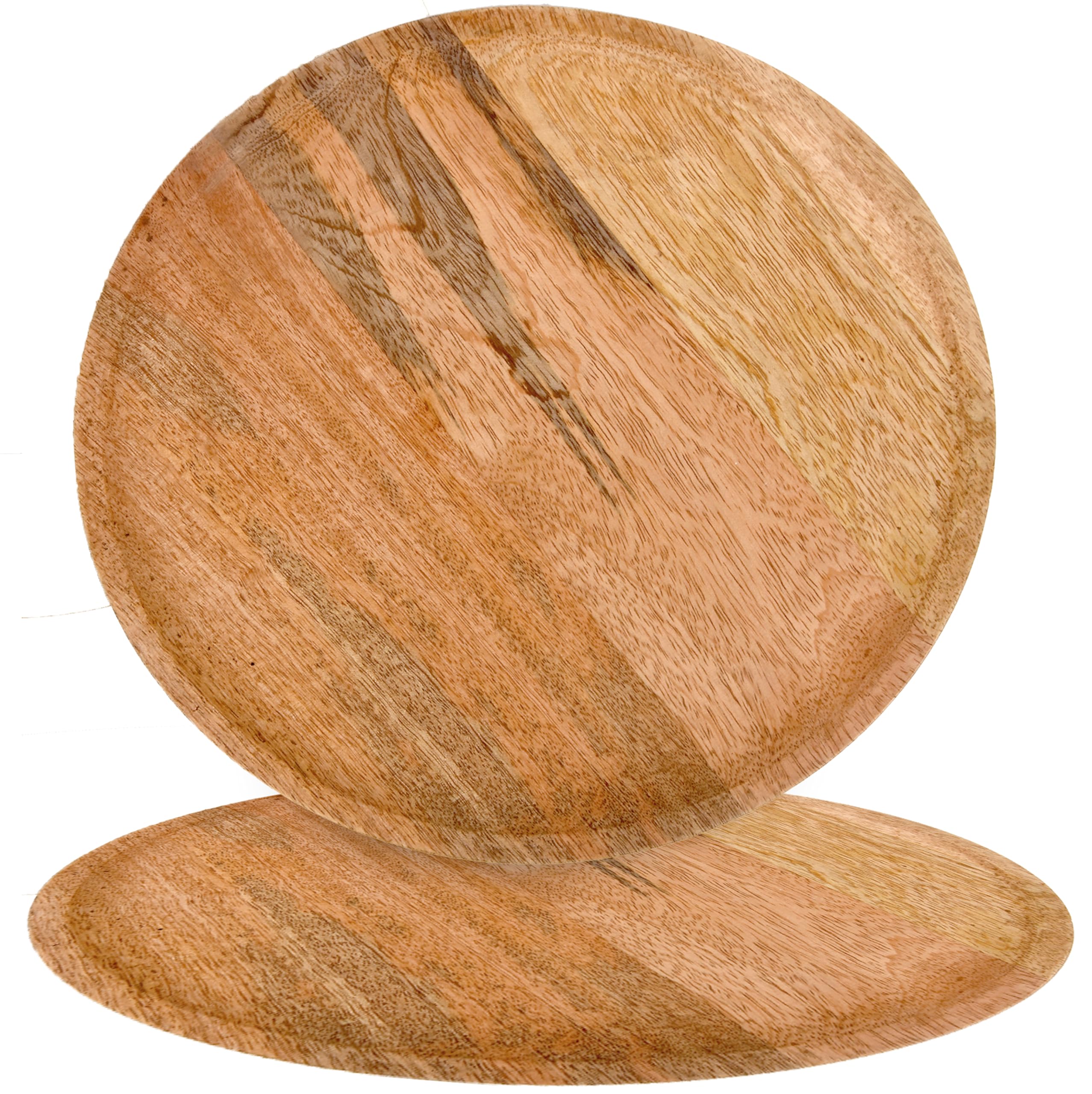 Alpha Living Home Lot de 2 assiettes en bois, assiettes de présentation en bois, assiettes à dîner, assiette à dîner, chargeur en bois, assiette à salade en bois, apéritifs - 30,5 cm - Naturel