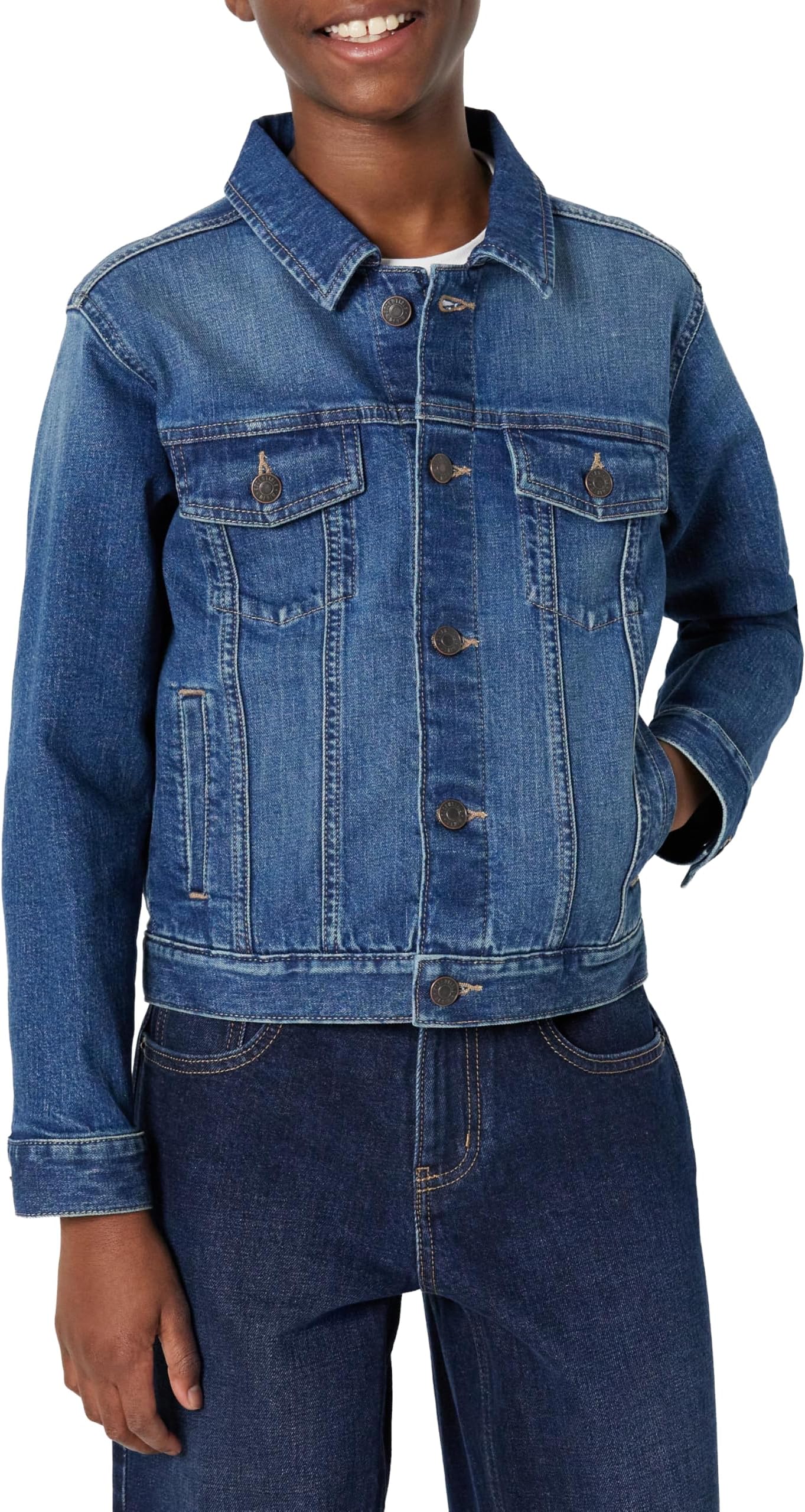 Unisex Kids Medium-Stretch Regular-Fit Denim Trucker Jacket
