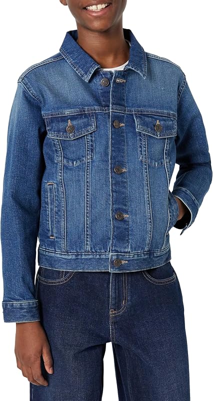 Amazon Essentials Unisex Kids' Medium Stretch Regular-Fit Denim Trucker Jacket