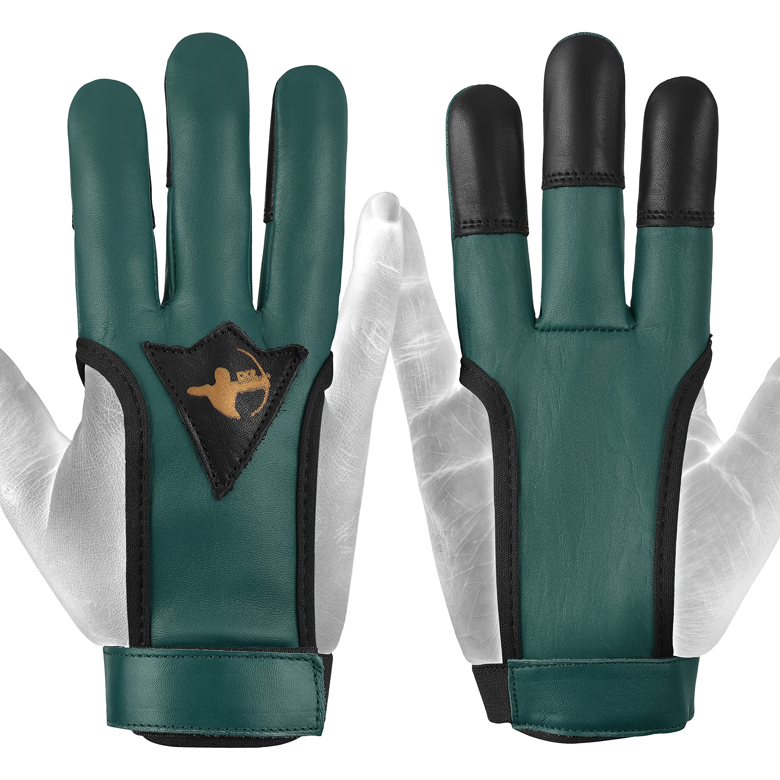 Daskz Archery Gloves Three Fingers Shooting Right hand Bow Gloves- Professional Leather hunting Gloves for Adults (Green, S, Left)