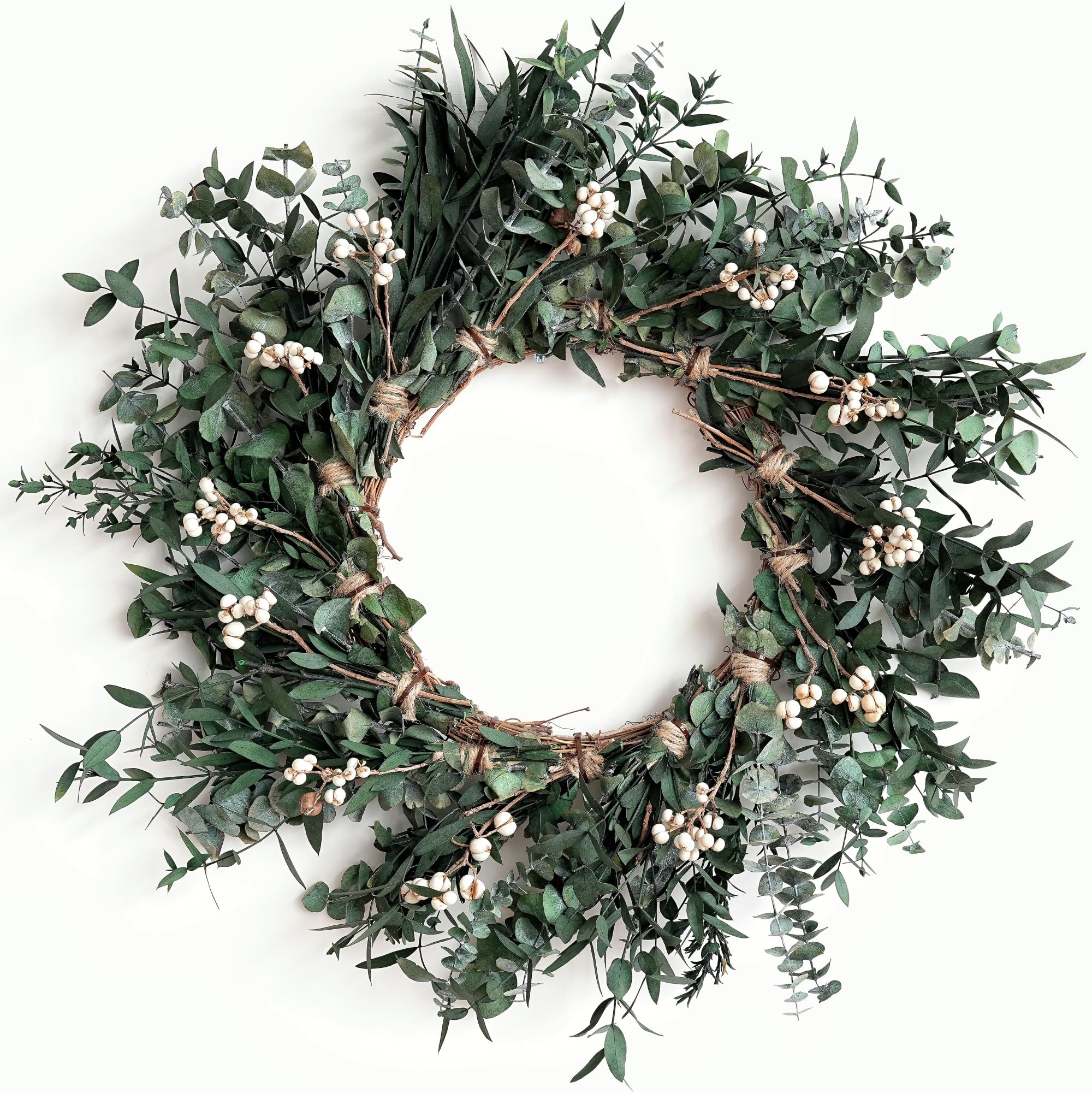 18'' Green Eucalyptus Wreath - for Front Door, Porch, Window - Home & Farmhouse Decor - Suitable for Spring, Summer, Fall, All Seasons