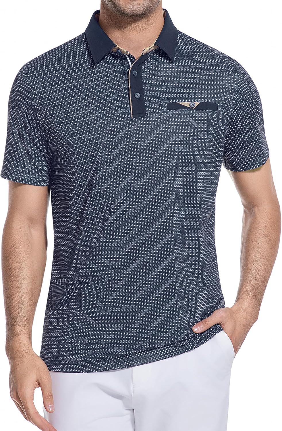 Esabel.C Men's Golf Polo Shirts Print Moisture Wicking Short Sleeve Dry Fit Stretch Polo Shirts for Men