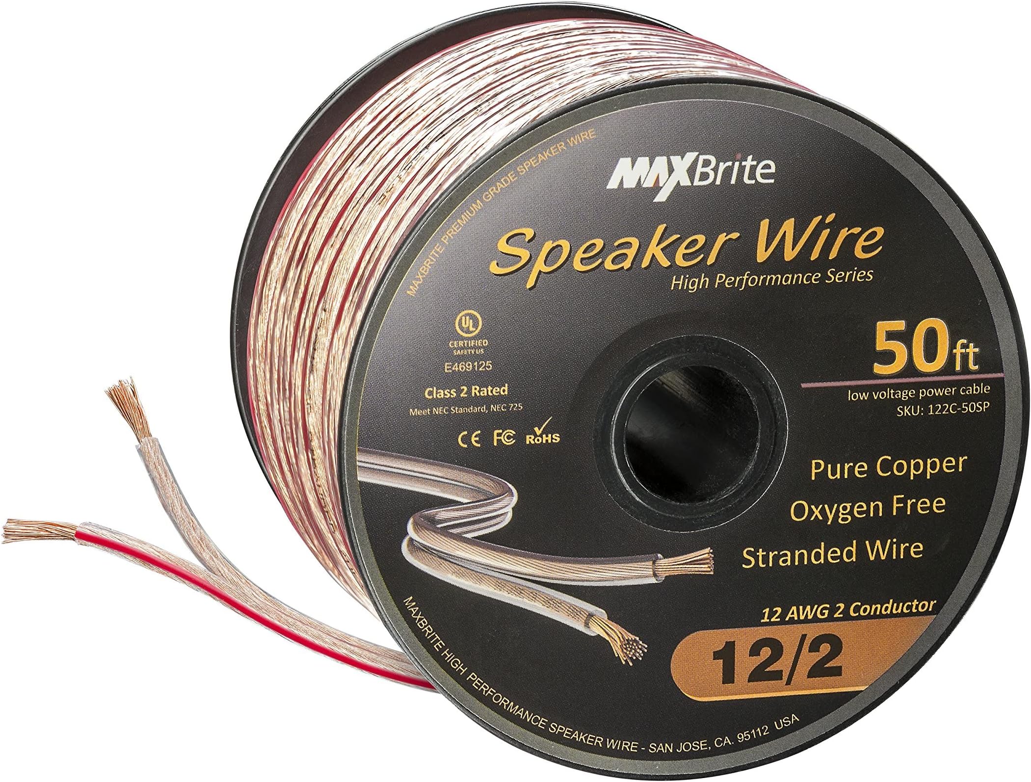 Amazon.com: 100' feet True 12 Gauge AWG OFC Speaker Wire Red/Black Car ...