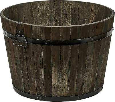 Worth Imports Wood Barrel Planter with Handles Brownl Oil 22" x 22" x 15"