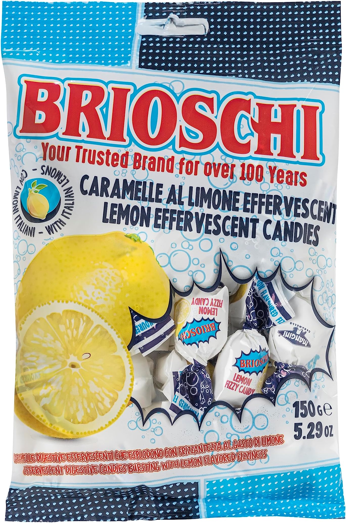 Lemon Flavored Effervescent Fizzy Digestive Italian Candies (5.29 oz)
