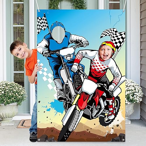 PANTIDE Cartel de fondo para puerta de fotos de motocross, fondo grande de satén para fotografía de cara, decoración de motocross, decoración de