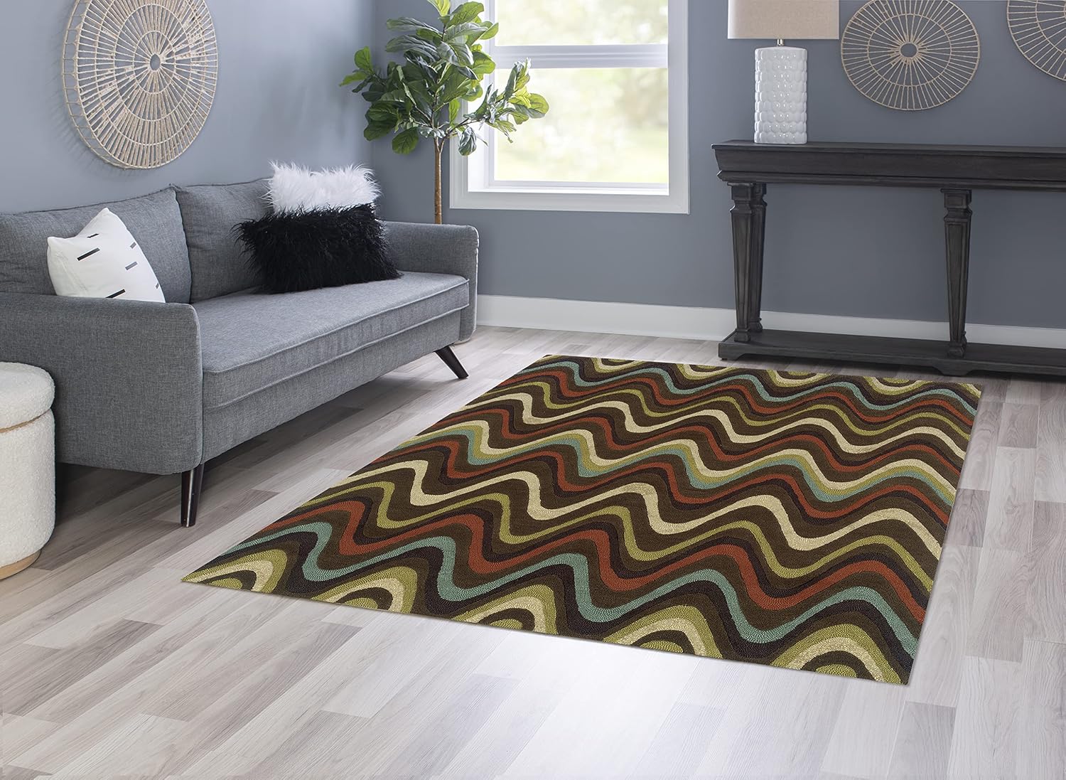 Linon RUG-TAE0957 Trio Collection, Brown, 5 x 7