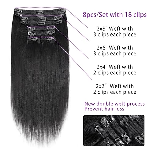 Miniatura 2 de Mihugass Yaki - Extensiones de cabello lacio con clip para mujeres negras, 100% sin procesar, cabello virgen brasileño con clip para cabeza