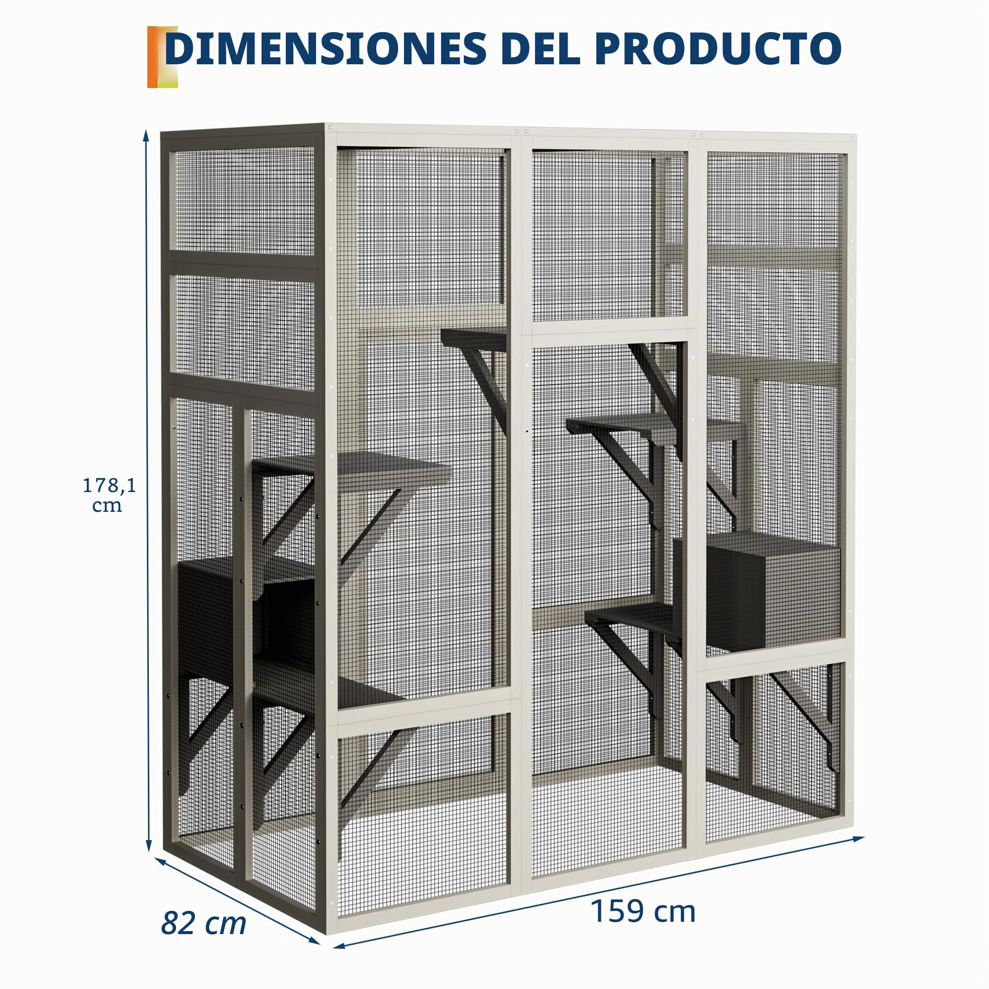 Catio Outdoor - Recinto para gatos grande con techo impermeable, 5 plataformas y 2 cajas de descanso, jaula para gatos al aire libre, ofrece espacio para hasta 6 gatos, casas pequeñas para jardín