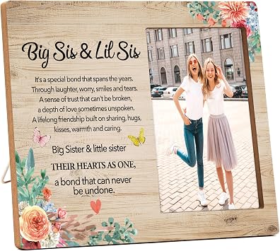 Sister Picture Frame Gifts, Wooden Me and My Sister Photo Frame Gift for Women Sister Friend, Rustic Best Sister Frame Gifts for Birthday Christmas Graduation, Big Sis and Lit Sis -D15