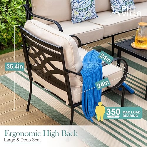 Miniatura 4 de PHI VILLA Juego de 2 sillas de sofá de patio al aire libre, sillones metálicos para patio, sofás resistentes para exteriores con cojines de 5.5