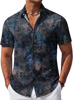 COOFANDY Mens Hawaiian Shirt Short Sleeve Button Down Beach Vacation Shirt Retro Summer Tropical Shirts