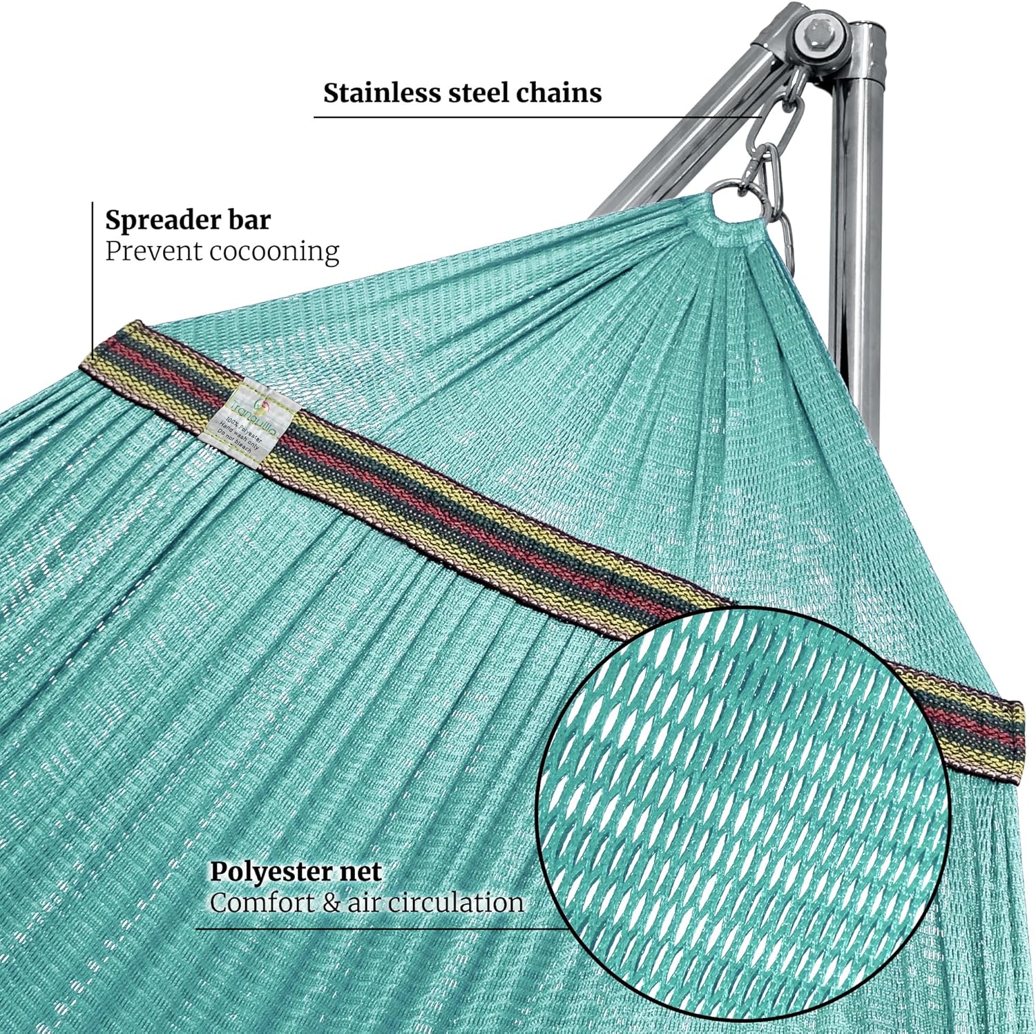 Tranquillo Adjustable Collapsible Hammock with Stand – Picnic Hammock Stand and 2 Layered Polyester Hammock Net for 2 Persons with Carry Bag, Sky