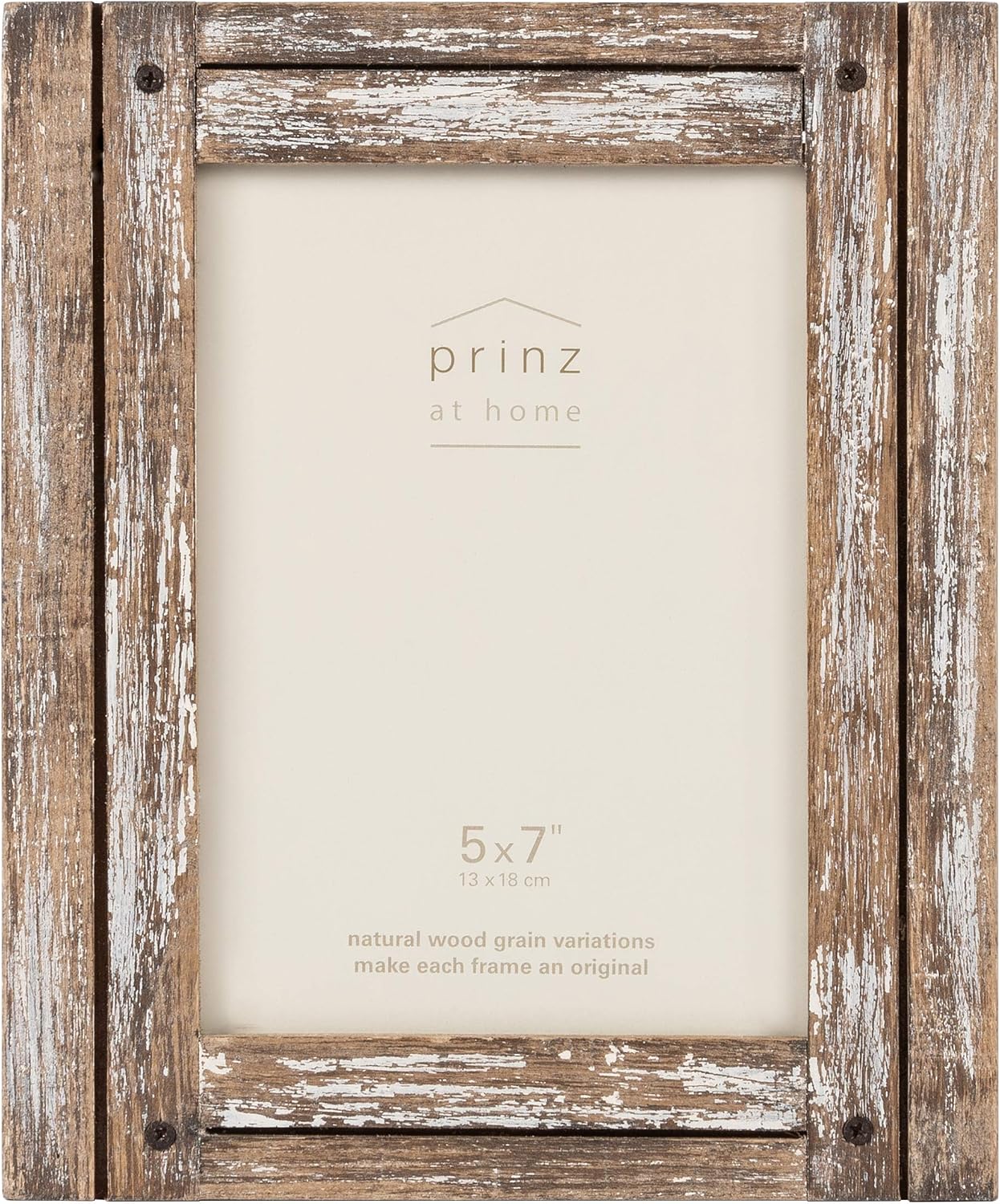 PRINZ Homestead 5-Inch by 7-Inch Photo Frame in Distressed Wood Finish, Natural