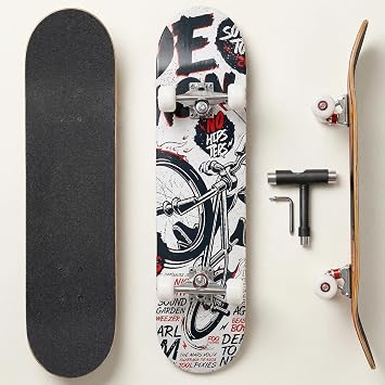 Professional Double Kick Skateboard,31in Maple Deck, ABEC-11 Bearings, 97A PU Wheels