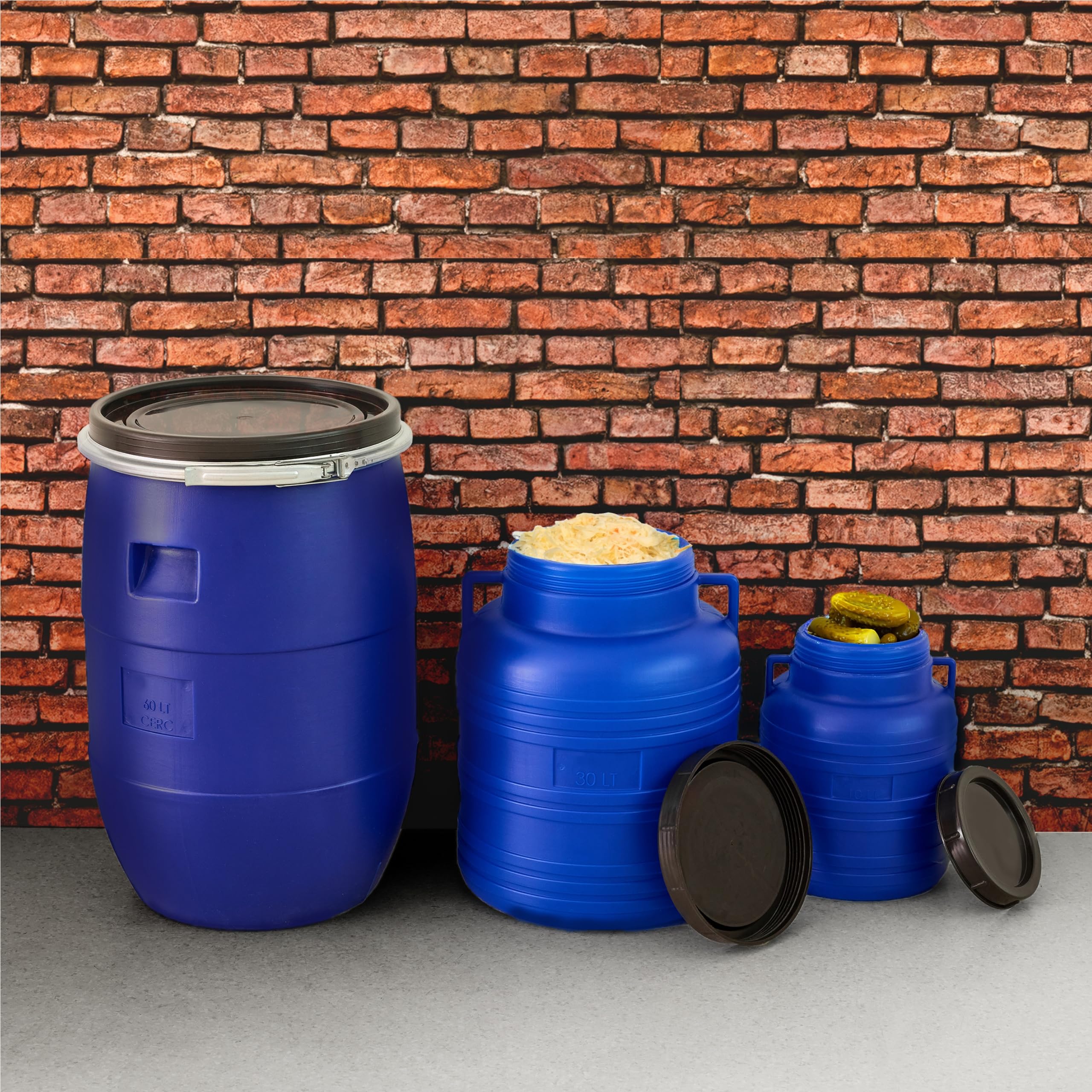 Garronda Set 5X 20 Liter Weithalsfass BPA-frei Futtertonne Fass Universalfass Lebensmittel Fass Regenfass für Garten Regentonne mit Deckel Regenwassertonne für Garten Wassertonne GD-0126 Blau