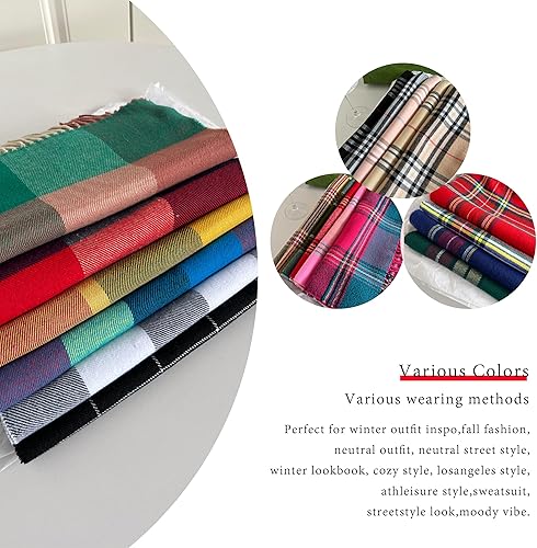 Miniatura 7 de Bufanda clásica con borlas para mujer, súper suave, sensación de cachemira clásica, para otoño e invierno, bufandas de tartán cálido y grueso