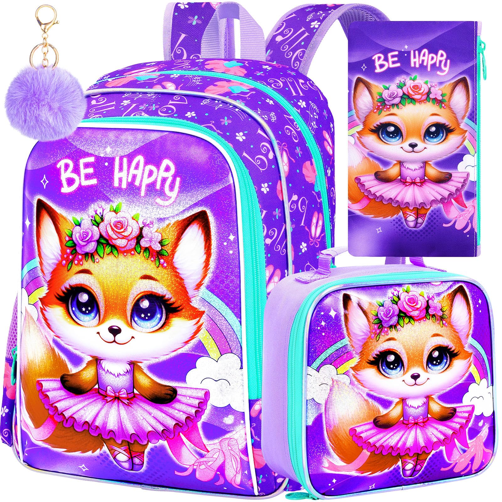WZLVO 3PCS Kids Backpack for Girls, Unicorn Dinosaur Animal Prechool Elementary Kindergarten School Bookbag with Lunch Box