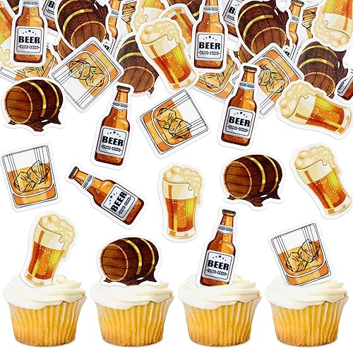 Miniatura 62 de Ercadio Paquete de 24 adornos para cupcakes de Cheers and Beers con taza de cerveza con purpurina para cupcakes, baby shower, cumpleaños, cervezas