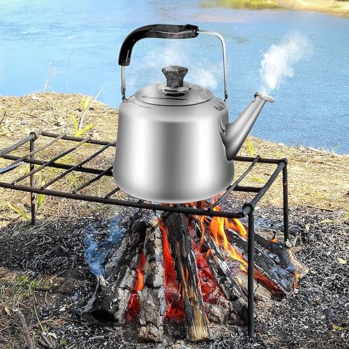 Miniatura 5 de Odoland Juego de hervidor de camping de 4 litros con 4 tazas, olla de agua duradera de acero inoxidable para campamento, té, café, con 4 tazas para