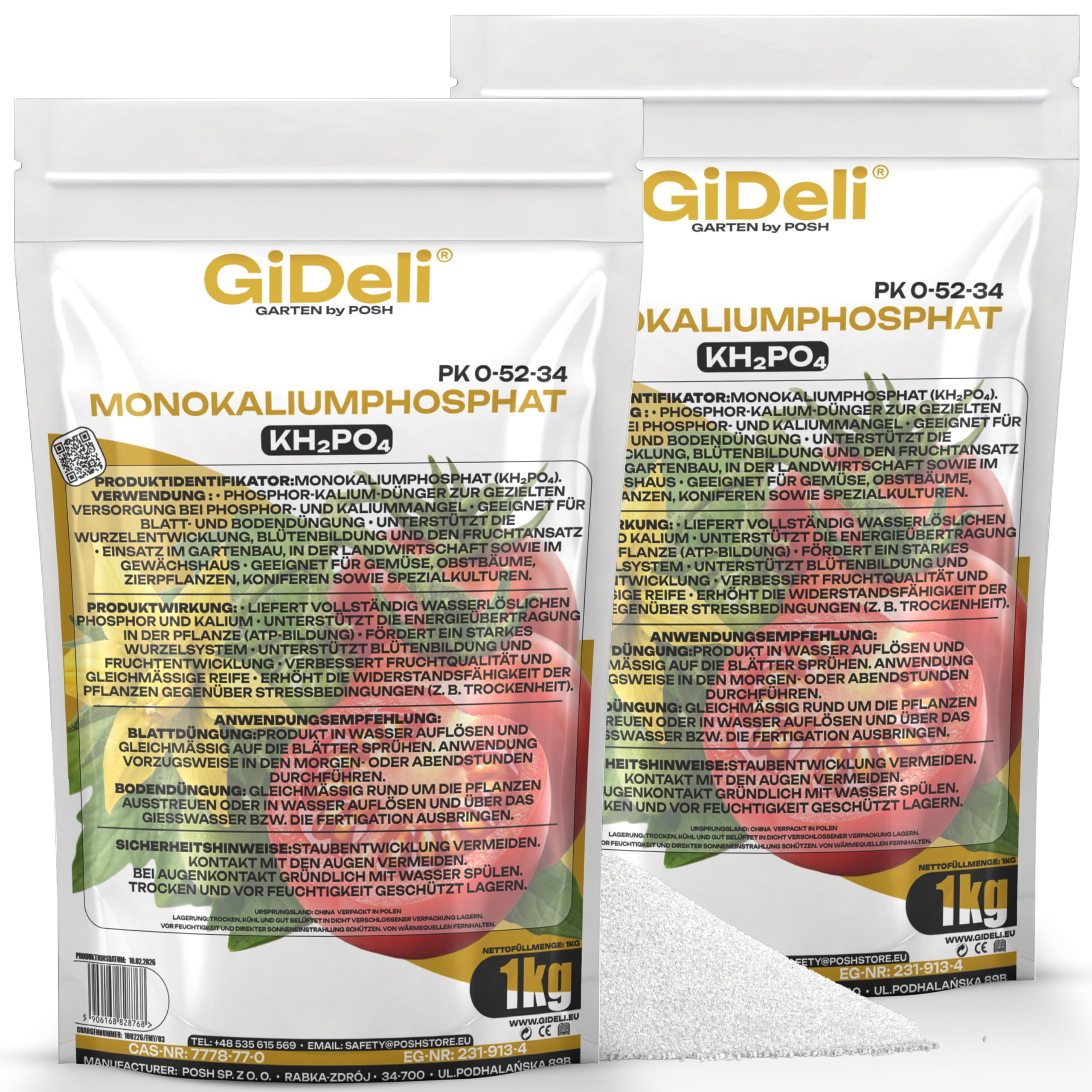 GiDeli Fosforan monopotasowy 2 x 1kg – nawóz fosforowy o szerokim spektrum zastosowania, nawóz potasowy, który poprawia smak owoców i warzyw