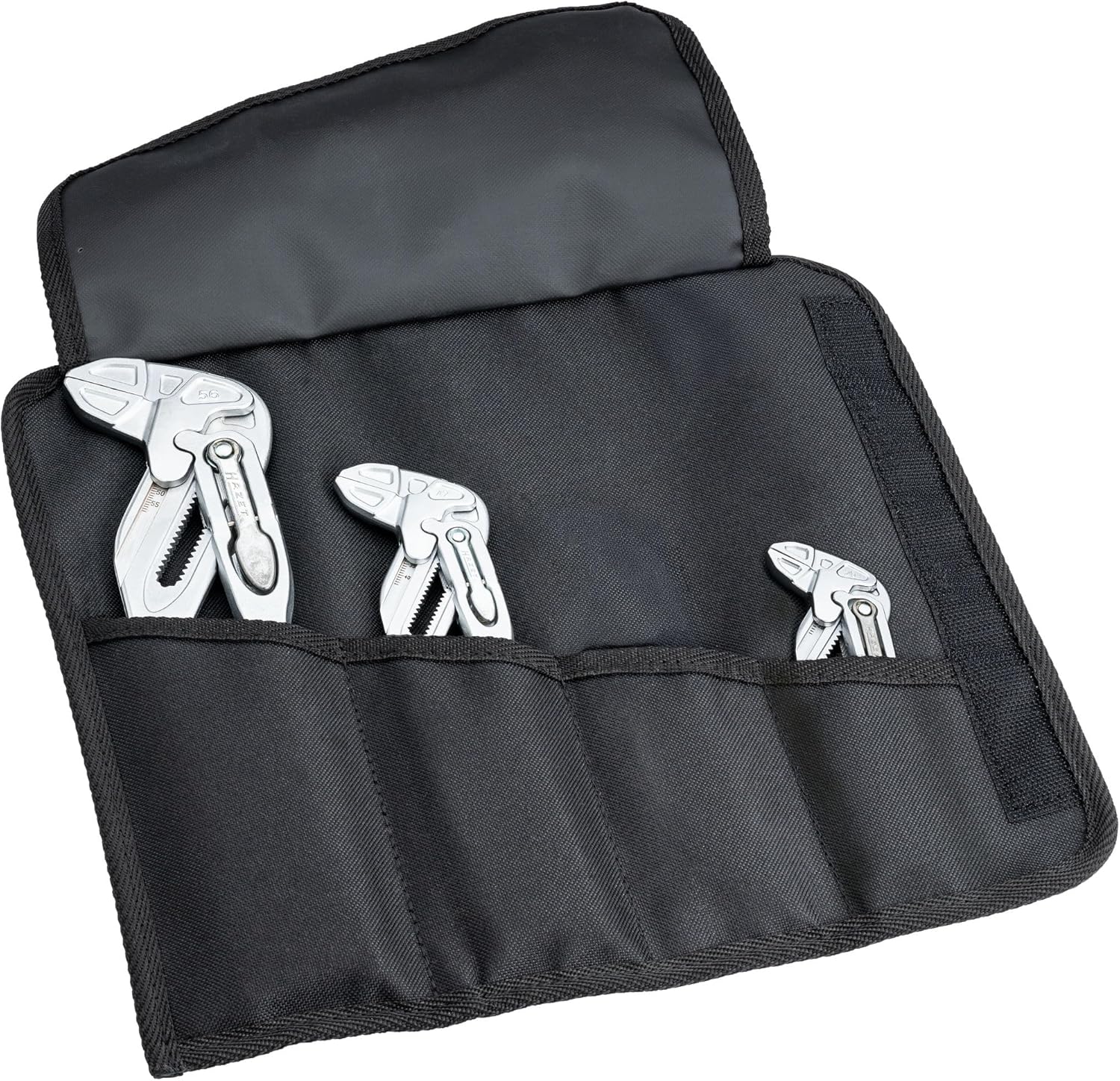 HAZET Pliers Wrench Set 762/3, 3 Pieces, 125-260 mm, Precise Quick Adjustment, Chrome-Plated, Damage-free Gripping, Includes Bag