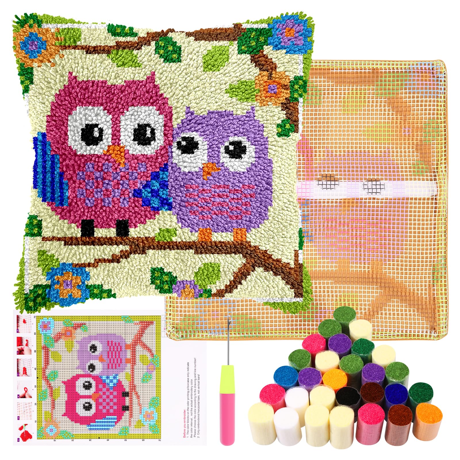 Kit di ganci per cuscini Latch Hook Set di cuscini per bambini o principianti adulti DIY Latch Hook fodera per cuscino tappeto kit di ricamo DIY tappeto annodato pacchetto per decorazione divano casa
