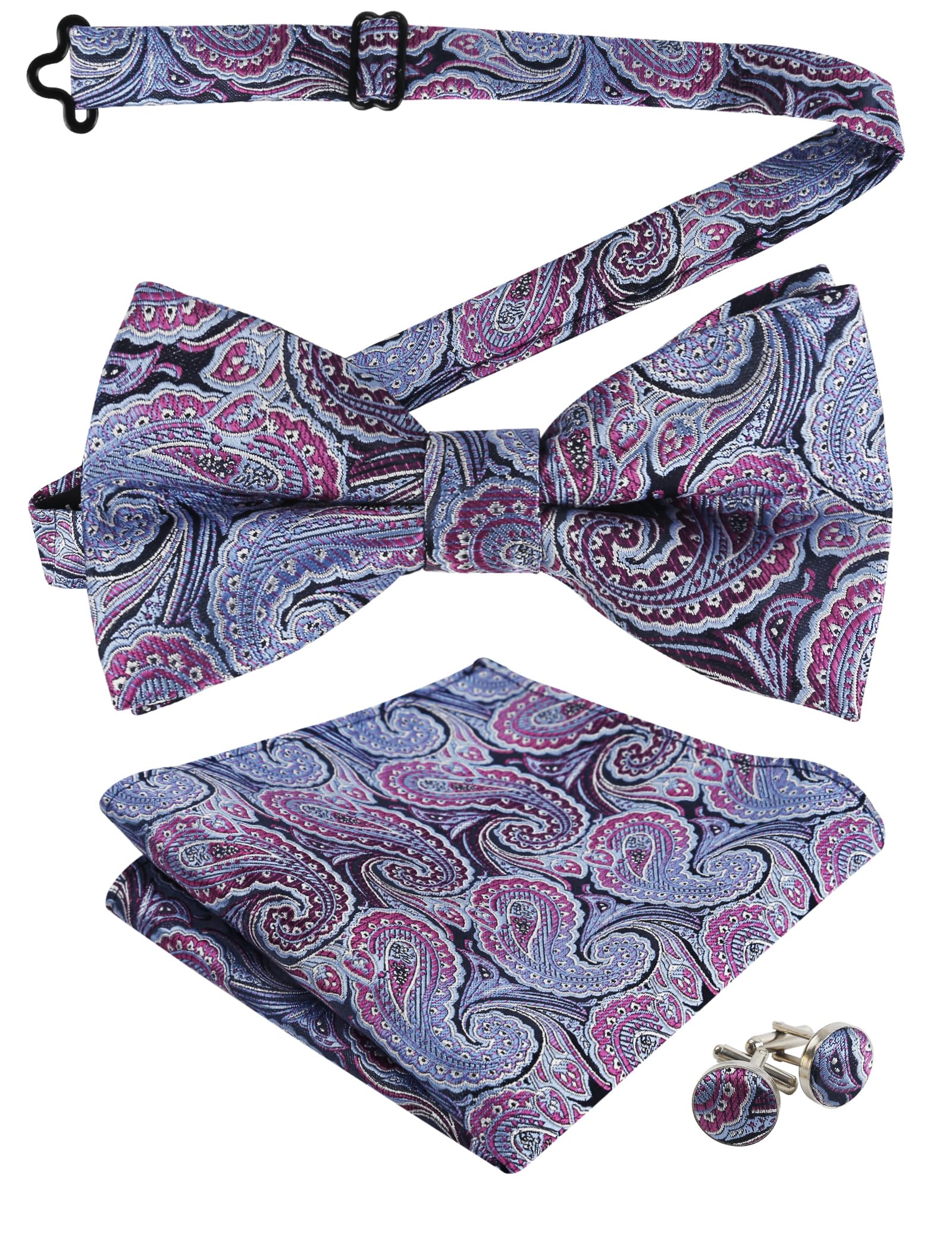 Alizeal Mens Paisley Bow Tie, Pocket Square, Cufflinks Set