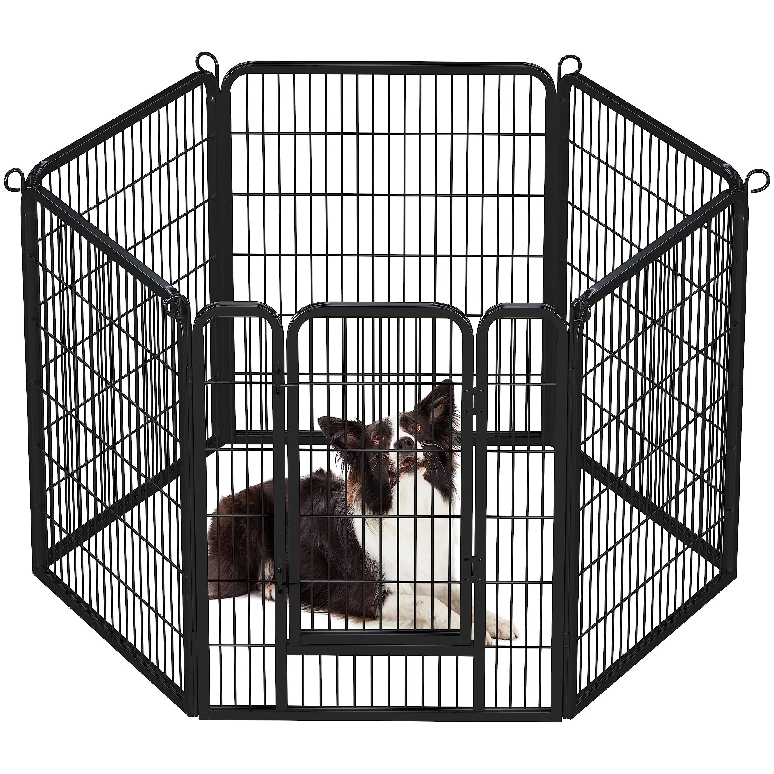 TopeakmartHeavy Duty Dog Playpen Outdoor for Camping, Yard, Garden 40" H Exercise Pen Fence for Small/Medium/Large Animals (Black, 6 Panels)