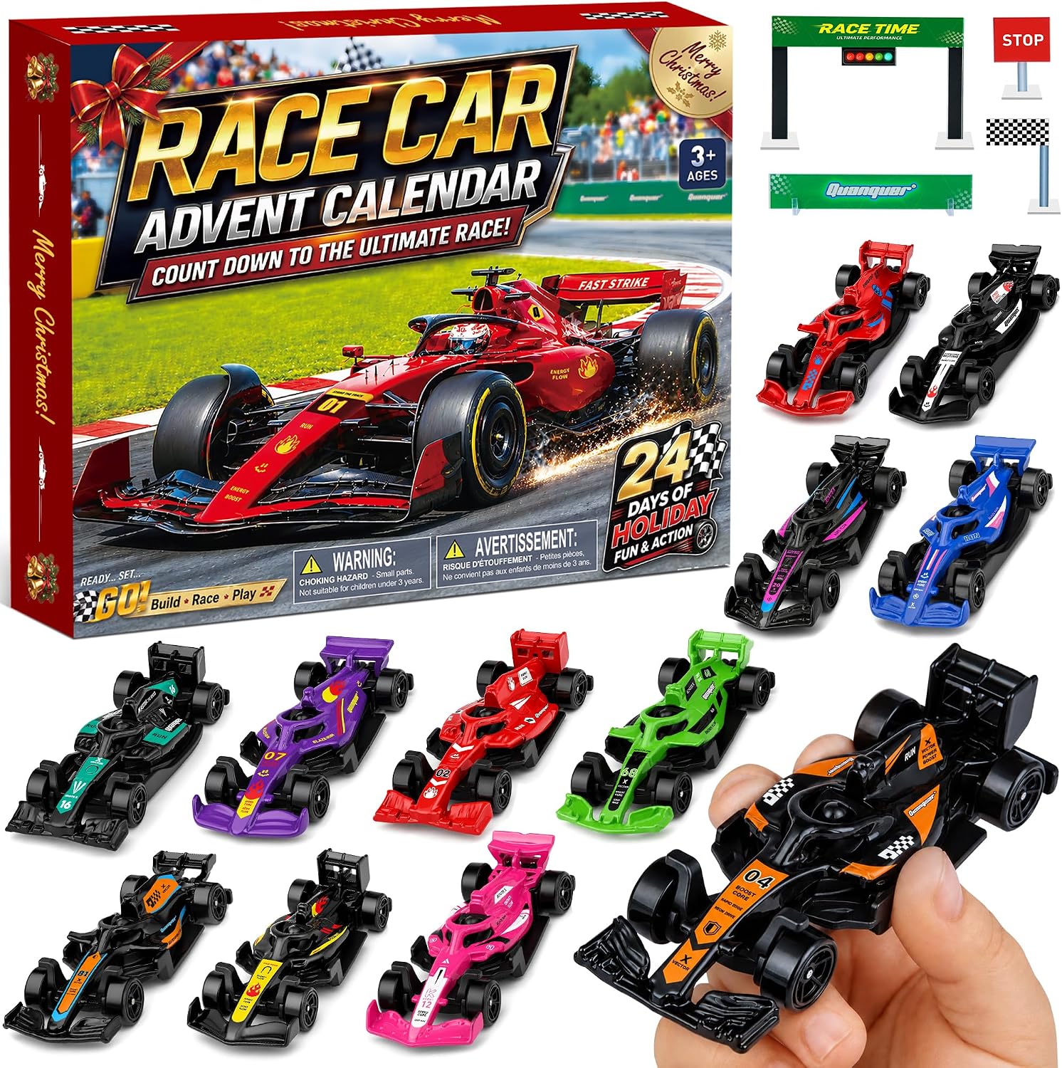 Racing Cars Advent Calendar 2026 for Kids Boys,1:64 Collectible Die-Cast Set, 1:64 Scale 20 Die-Cast Cars, Multi-Team Designs, 4 Racing Track Accessories & Play Map, For Race Fans & Collectors