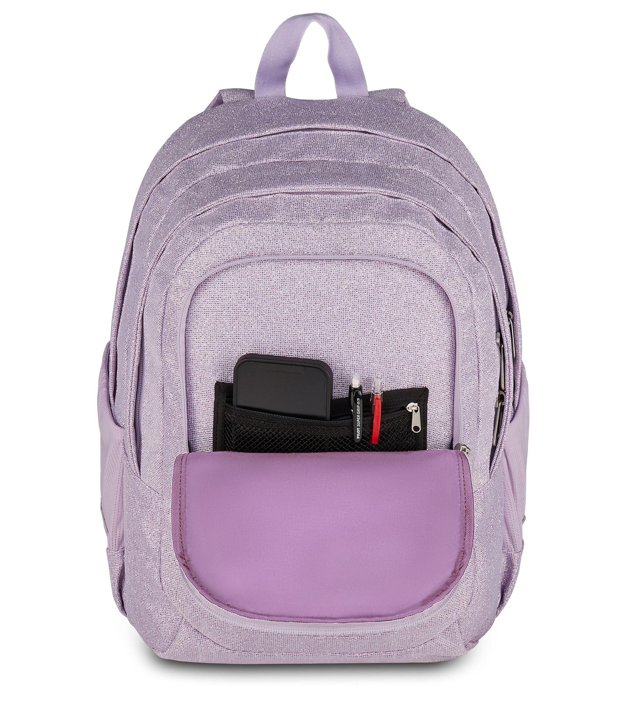 Seven Zaino Doppio Scomparto Tech Shiny brillante effetto glitter, Lilla, Tasca Porta PC e Tasca Porta Borraccia, Scuola Media e Superiore, Ragazza