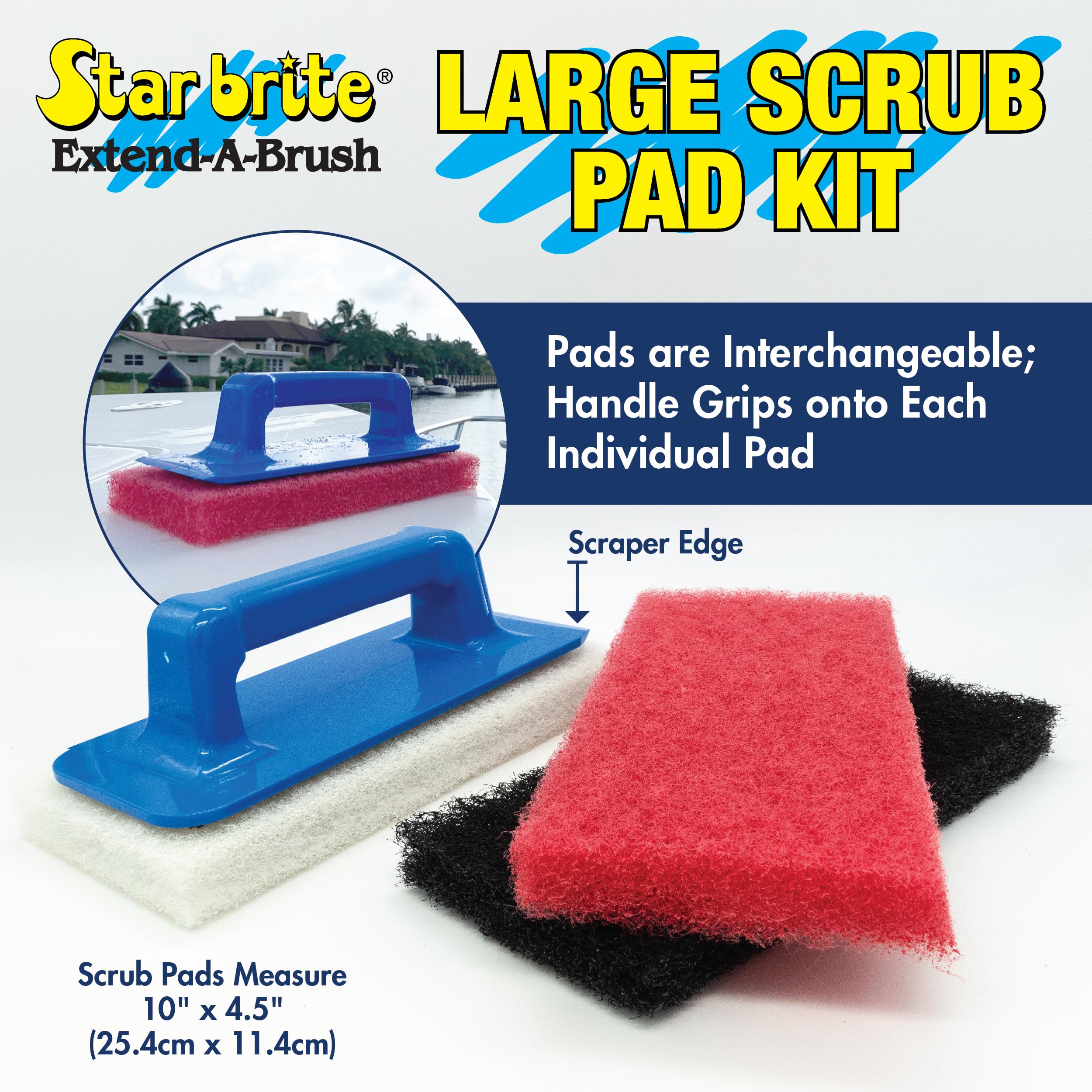 STAR BRITE Scrub Pad Kit Grande - Manico con 3 Diversi Tamponi Testurizzati