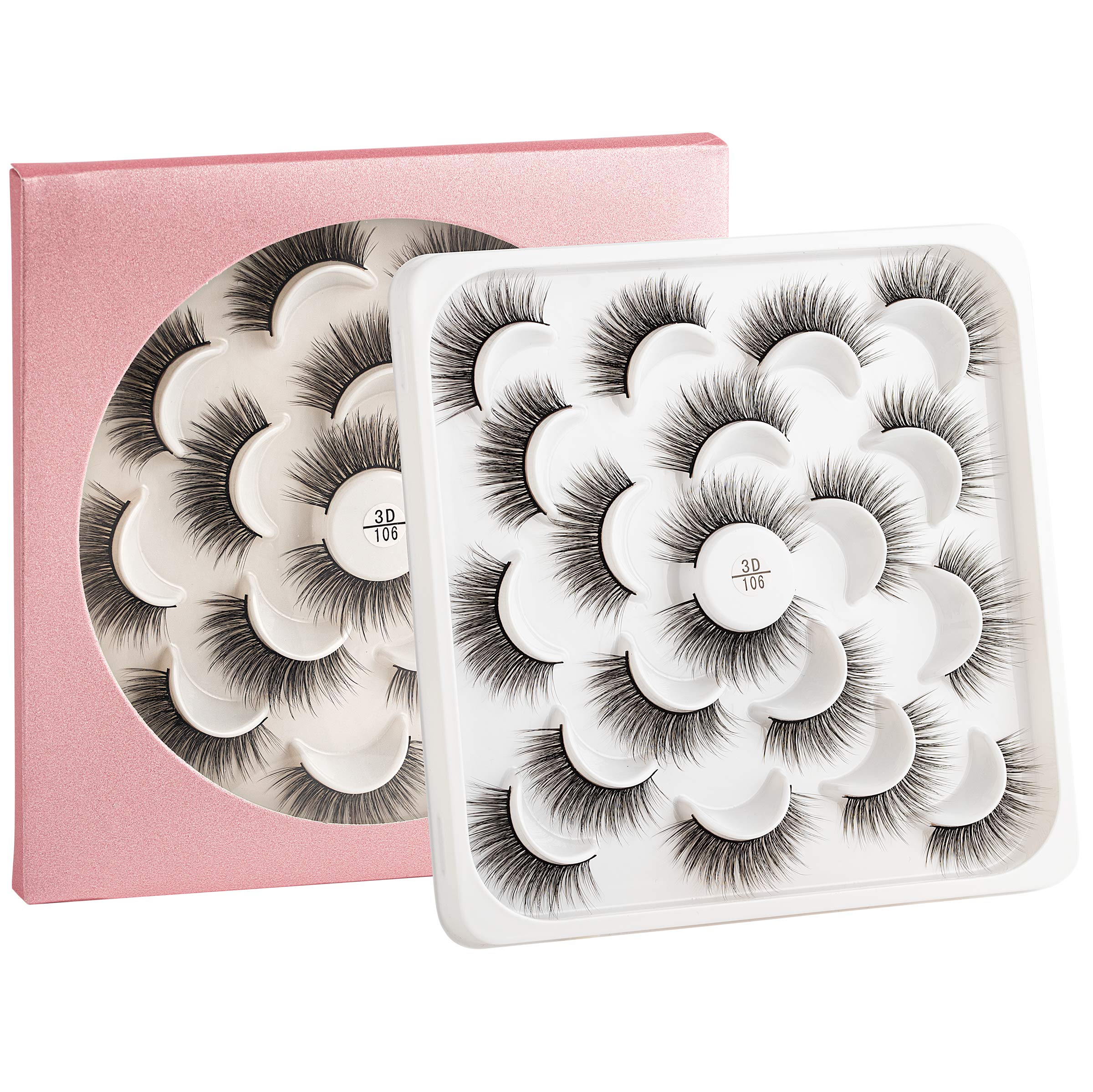 False Eyelashes -10 Pairs- Black Natural Full Eyelash for Women – Comfortable Eye Lashes for Daily Use at Work, Beauty Contest, Parties & Salons | Easy to Stick on Upper Lash Line (106)