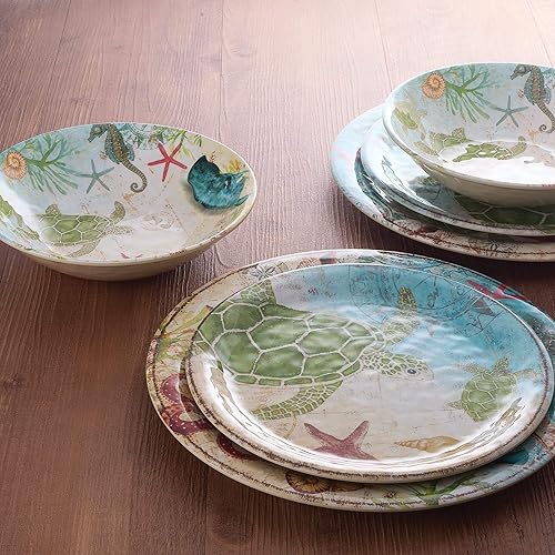 Miniatura 8 de UP ware - Juego de vajilla de melamina de tortuga marina de 16 piezas, juego de platos para exteriores, juegos de platos y cuencos, servicio para 4,