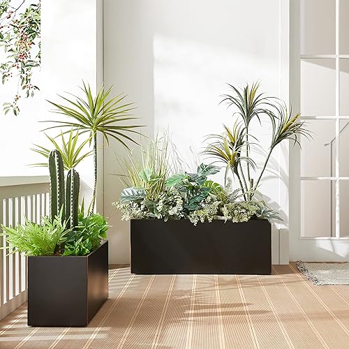 Miniatura 2 de Wallowa Maceta metálica larga y grande para exterioresinteriores, 38 pulgadas de largo x 15 pulgadas de ancho x 15 pulgadas de alto, 40 libras,