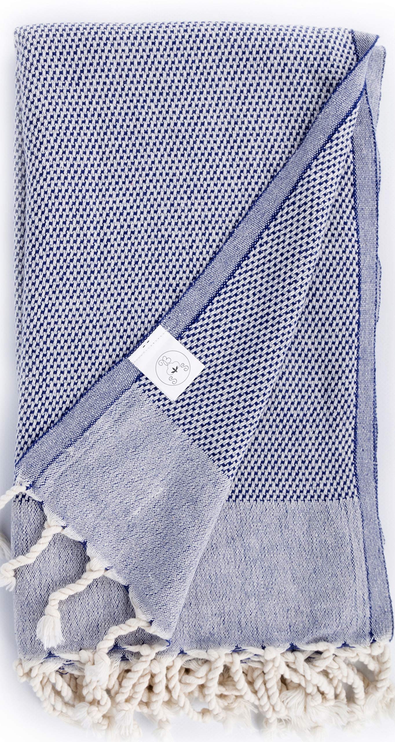 Bersuse 100% Coton - Ventura Serviette Turque - Drap de Bain, Serviette de Plage - Fouta Peshtemal - Oeko-TEX - 95x175 cm, Bleu foncé