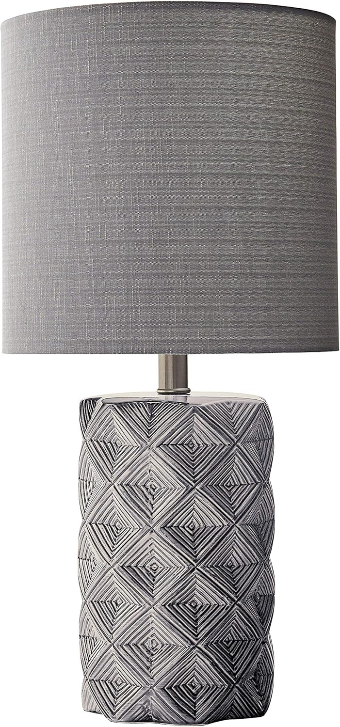 Exclusive Discount 50% Price Amazon Brand – Rivet Modern Ceramic Table Lamp with Geometric-Patterned Base, 22.75"H, Grey