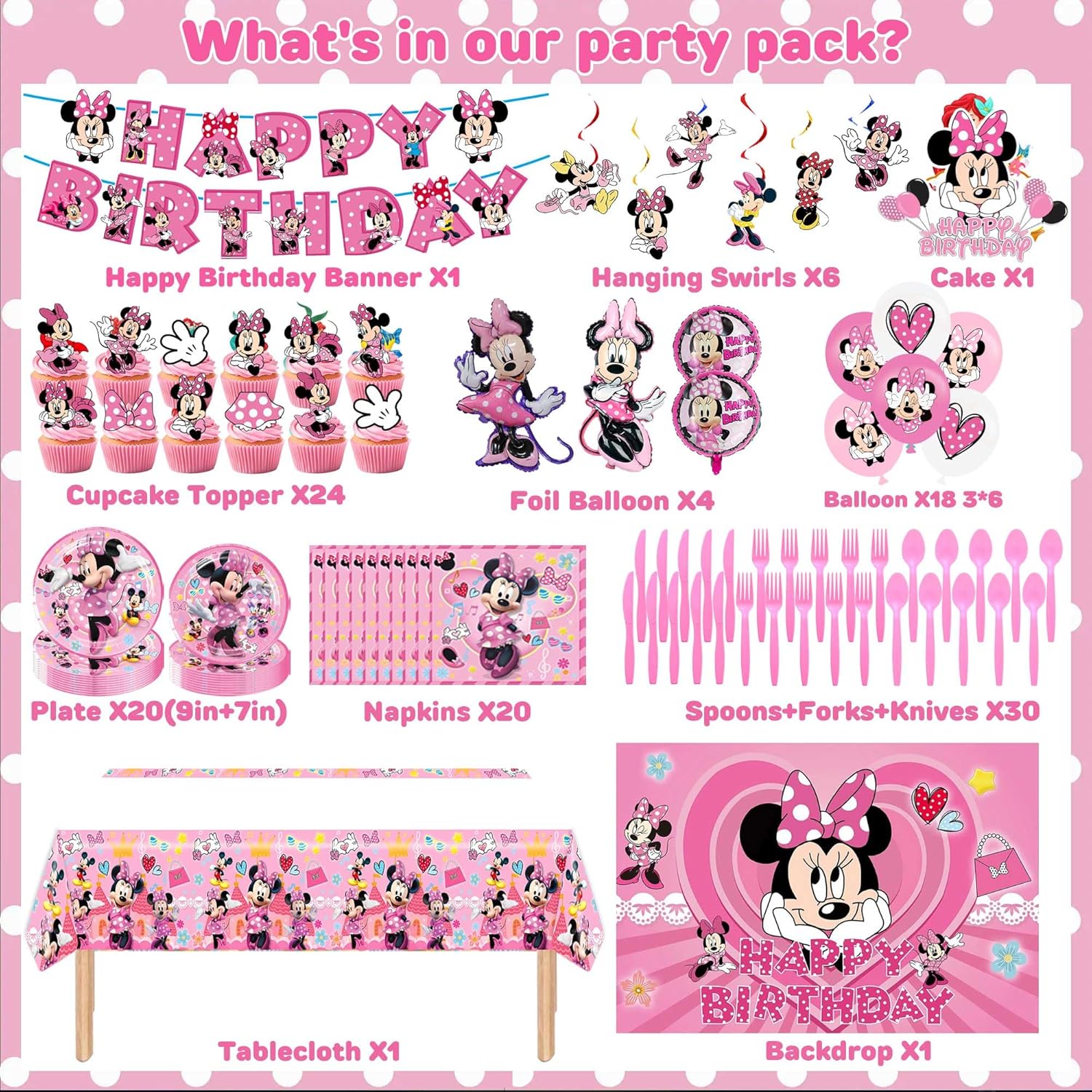 Cartoon Party Supplies Birthday Decorations, Including Backdrop, Birthday Banner, Balloons, Tablecloth, Hanging Swirls, Cake Toppers, Plates, Forks, Spoons - Image 2