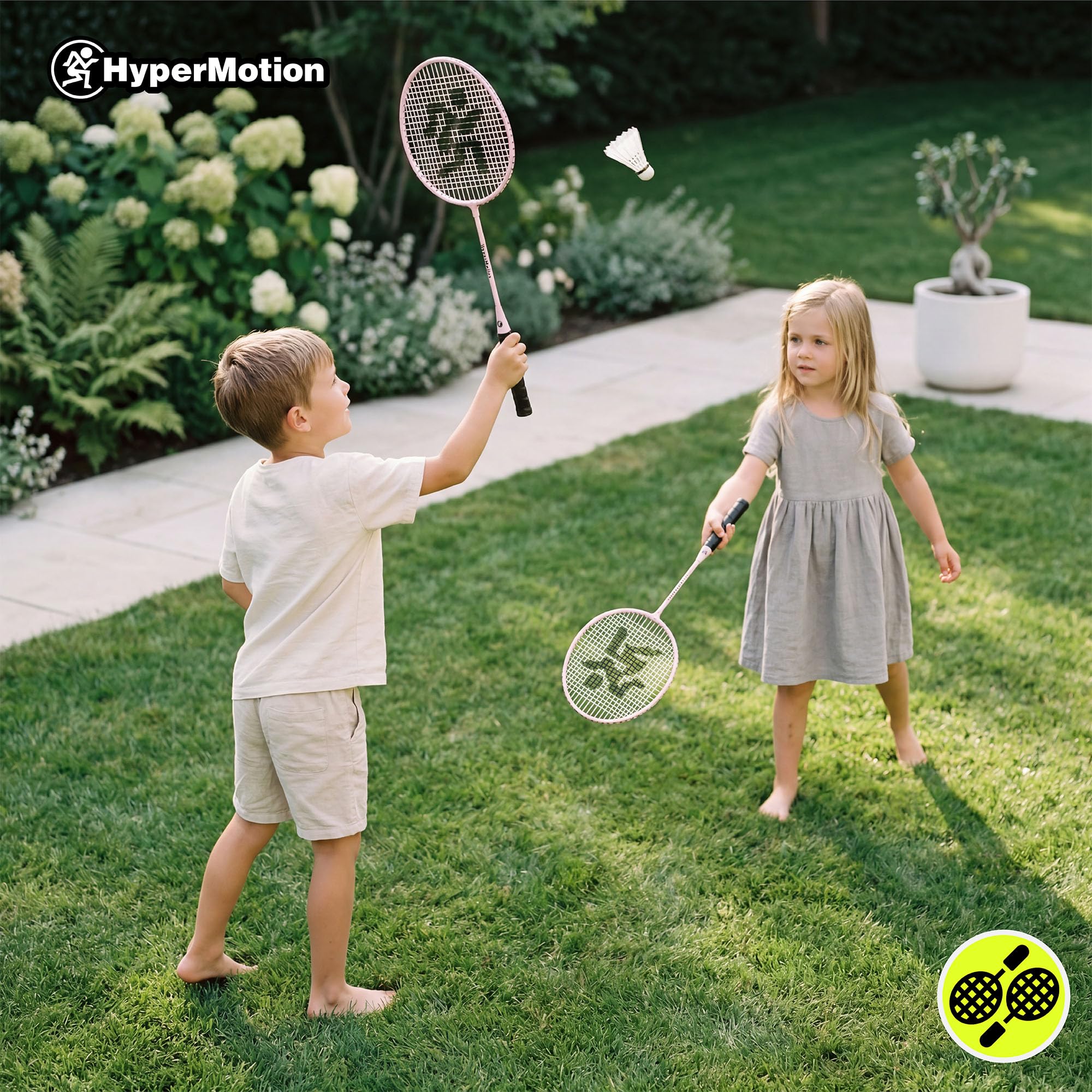 HyperMotion Raqueta de Bádminton - Raqueta para Adultos de Acero con Bolsa Oxford - Set Completo de Bádminton para Juegos de Exterior, 0,75 kg, 10+
