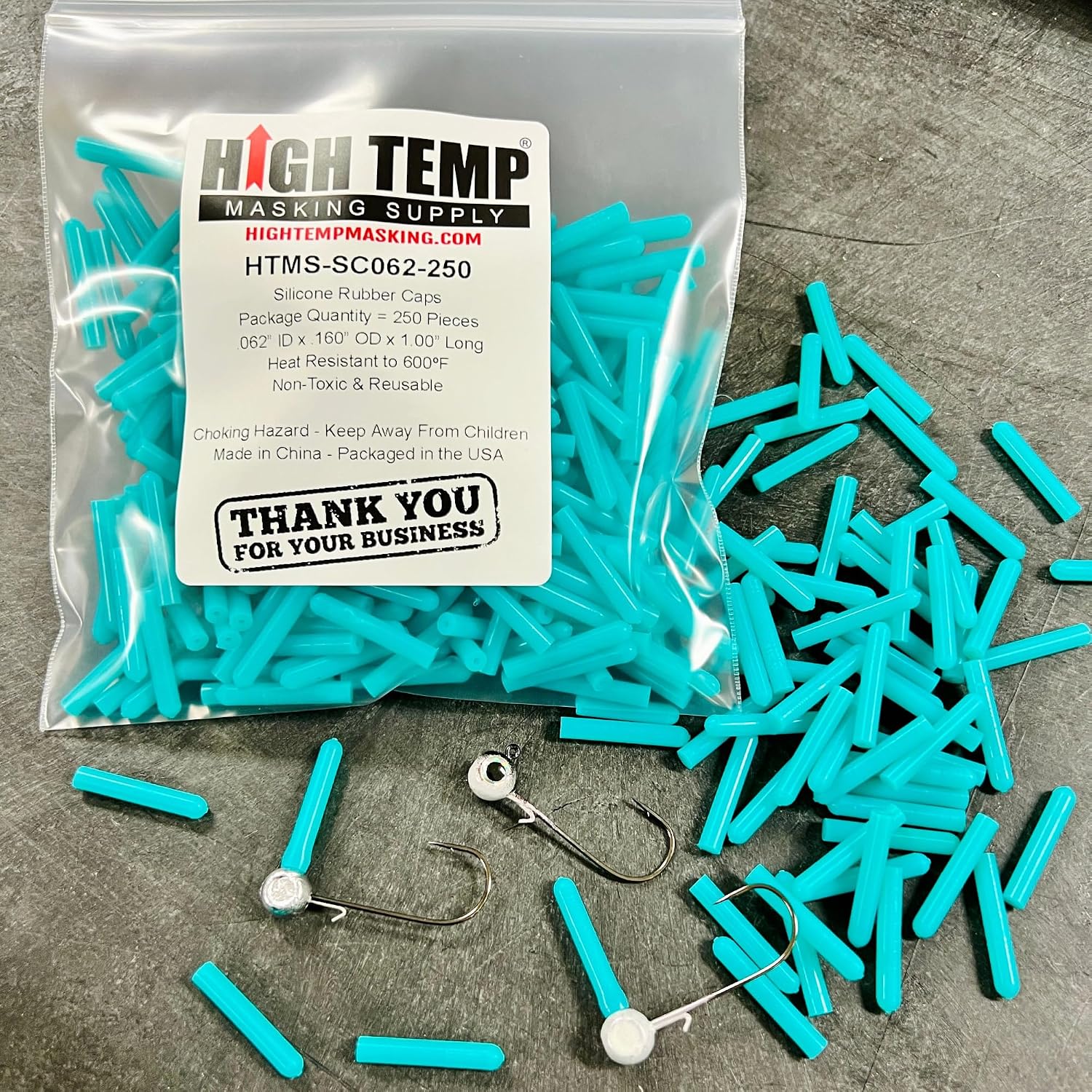 High Temp Masking Supply Silicone Rubber Caps for Parts Up to .062" (1/16 Inch) - Powder Coating, Painting, Jigs, Automotive, Crafts, DIY - Non-Toxic, Flexible, Reusable SC062 (250 Pack)