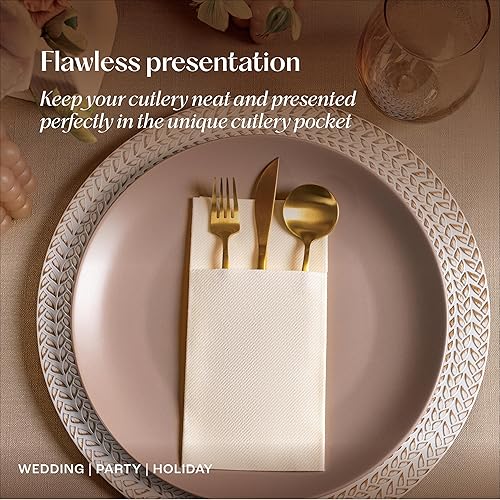 Miniatura 5 de Servilletas desechables de lino con bolsillo integrado para cubiertos, paquete de 50 servilletas de madera preplegadas como servilletas de papel