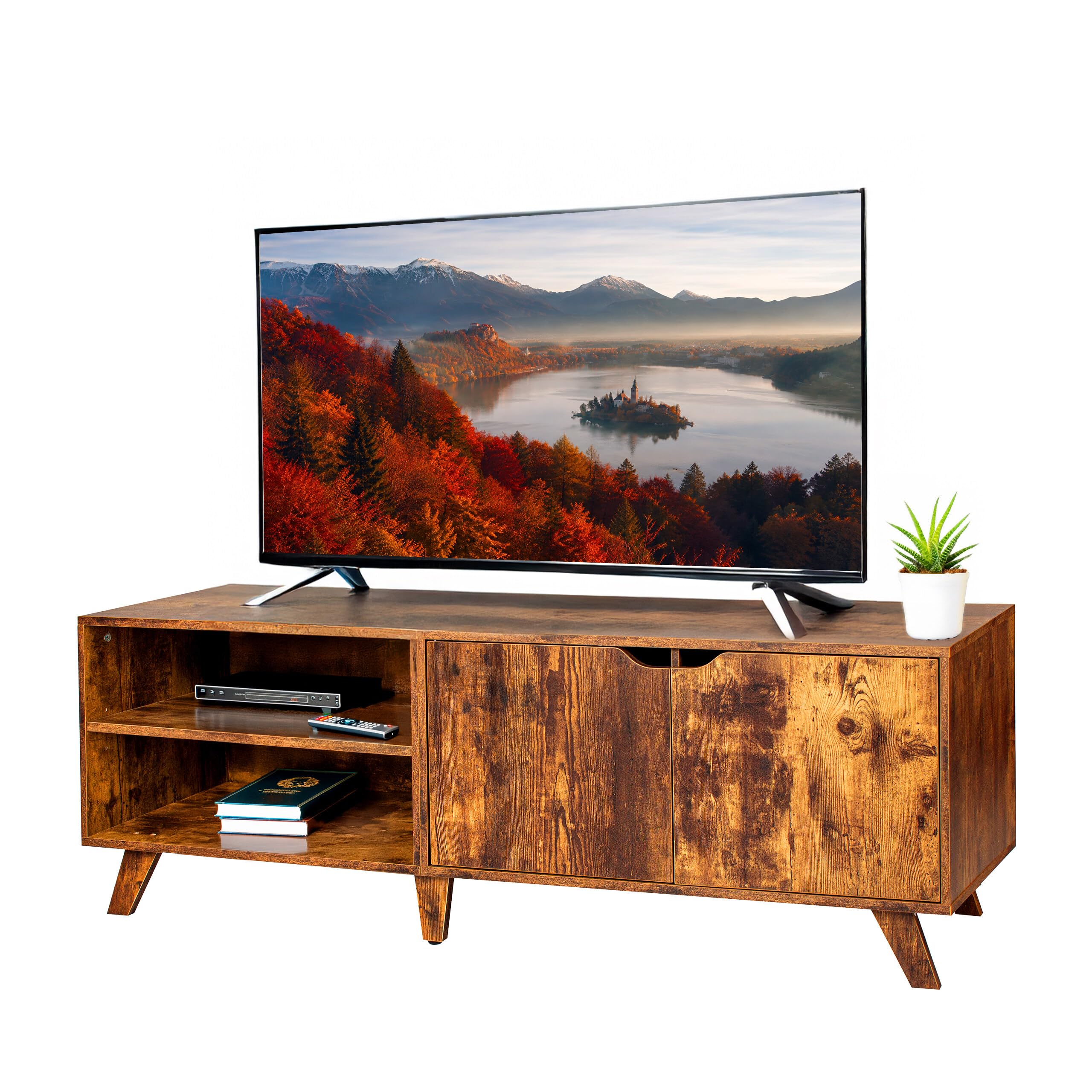 Relaxdays TV-Lowboard, 6 Fächer, TV-Schrank bis 60 Zoll, HBT: 50 x 140 x 40 cm, Fernsehtisch mit Kabelführung, braun