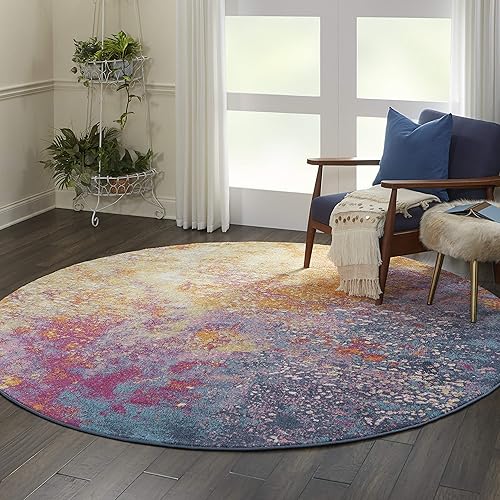 Miniatura 6 de Nourison - Alfombra de área Passion Sunburst redonda de 8 pies, moderna, abstracta, fácil de limpiar, no desprende pelo, para habitación,