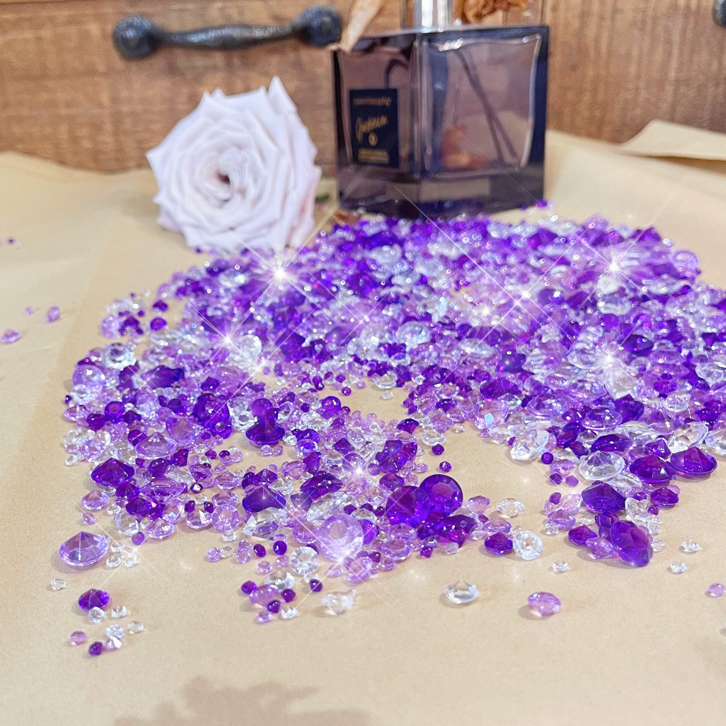 4200 Pcs Colored Rhinestones - Acrylic Diamonds - Dining Table Crystals - Clear Gemstones - Wedding Confetti - For Decorating Wedding Party, Dining Table, Vase Filler (purple mix)