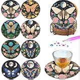 8 Pcs Diamond Painting Coasters Kits with Holder,Butterfly Diamond Art Coasters Set for Drinks Coffee Table, Gem Painting kit for Beginners Adults DIY Art Craft Gifts Home Decors (Butterfly)