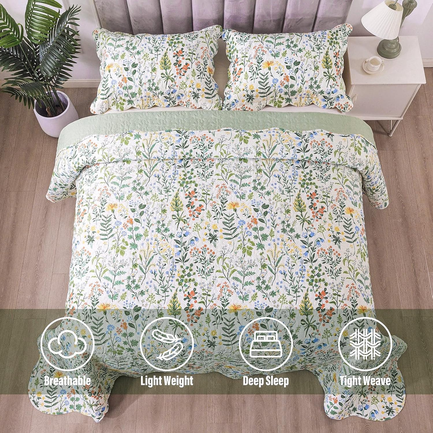 Homcosan Floral Quilt Set King Size - Soft Bohemian Bedspread Coverlet, 3 Pieces Microfiber Lightweight Quilt Bedding Set with 2 Pillow Shams for All Season Use