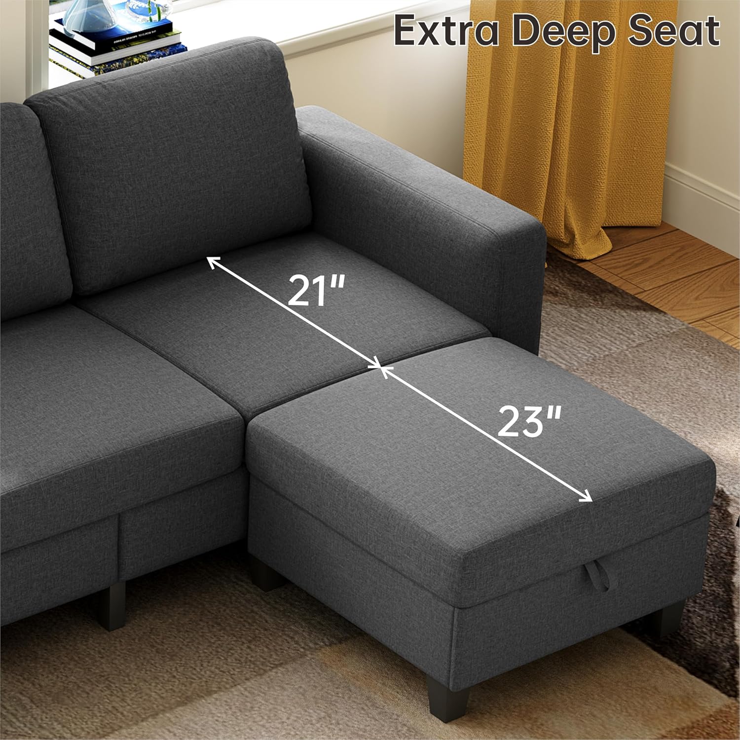 78" Sectional Sofa Couches for Living Room, Dark Grey Convertible L Shaped Couch with Storage Ottoman, Deep Seat Pet-Friendly Linen Fabric Sofa Set for Small Space, Apartment, Dorm