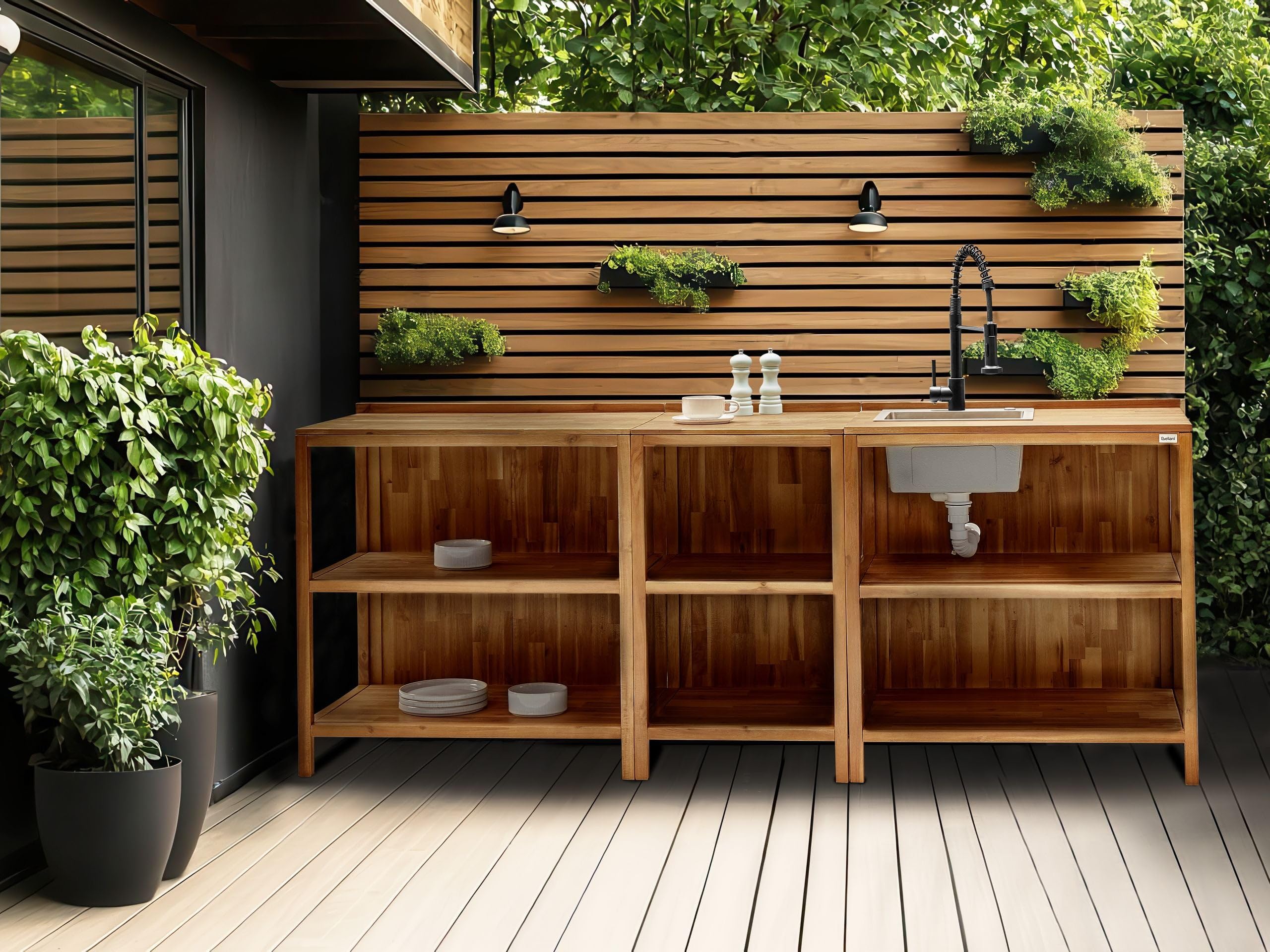 Outdoor-Kücheninsel Akazienholz braun breit 50x80x90 cm mit Regalen Venosa
